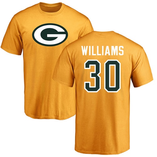 Men Green Bay Packers Gold #30 Williams Jamaal Name And Number Logo Nike NFL T Shirt->nfl t-shirts->Sports Accessory